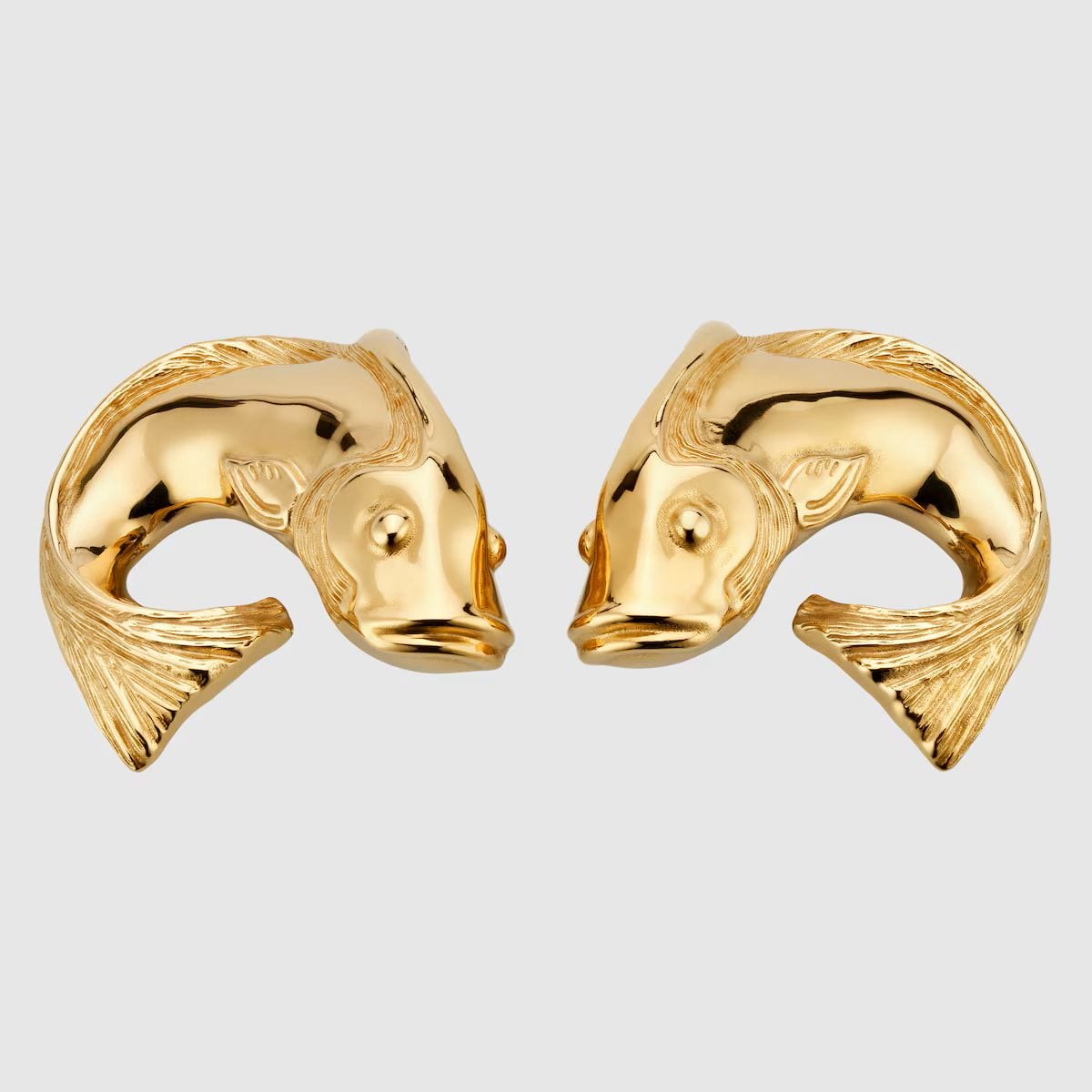 Carp-shaped earrings in gold-toned brass